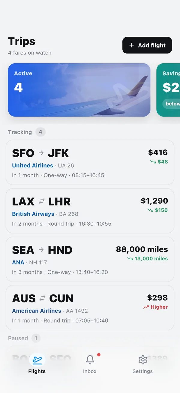 Flights app running in rnx